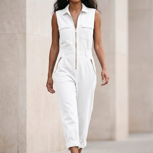 Relaxed Fit Zip-Front Ankle-Length Utility Jumpsuit for Women – Casual Stylish Comfort