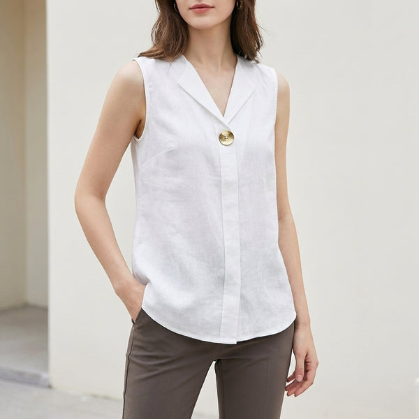 Relaxed Fit Button Front Sleeveless Shirt for Women – Casual Stylish Comfort