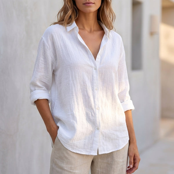 Relaxed Fit Collared Button Front Blouse for Women – Casual Comfort & Style