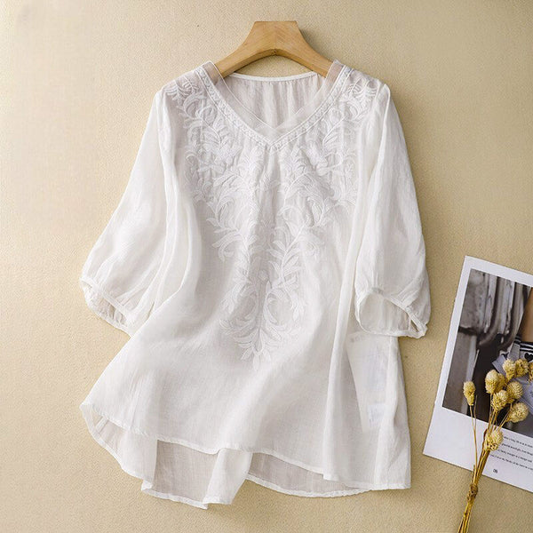 Embroidered High-Low Hem Relaxed Fit Blouse for Women – Stylish Casual Comfort