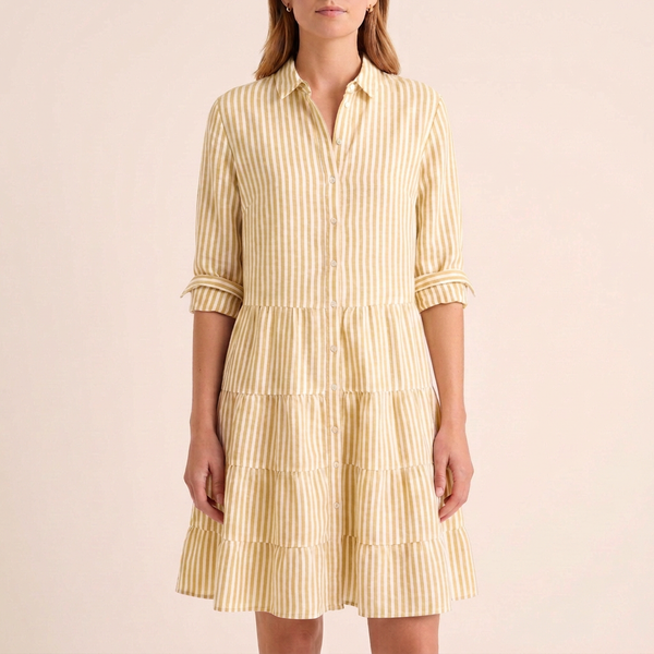 Relaxed Fit Tiered Striped Shirt Dress for Women – Casual Stylish Comfort