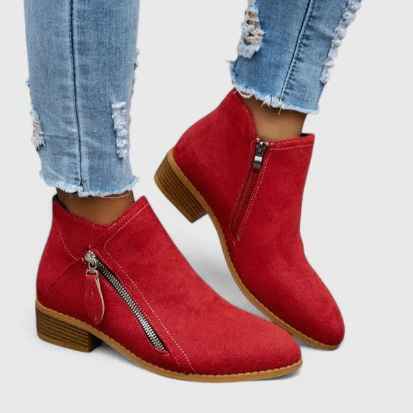 Orthopedic Low Heel Zipper Ankle Boots for Women – Supportive Comfortable Design