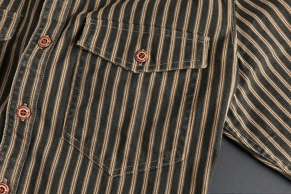 Retro Striped Cotton Long-Sleeve Shirt