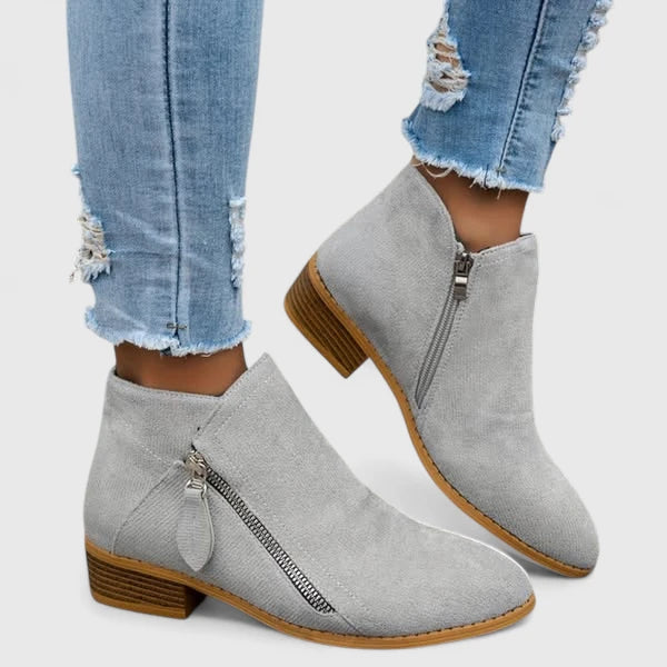 Orthopedic Low Heel Zipper Ankle Boots for Women – Supportive Comfortable Design