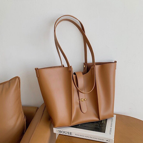 Genuine Leather Retro Tote with Front Pocket