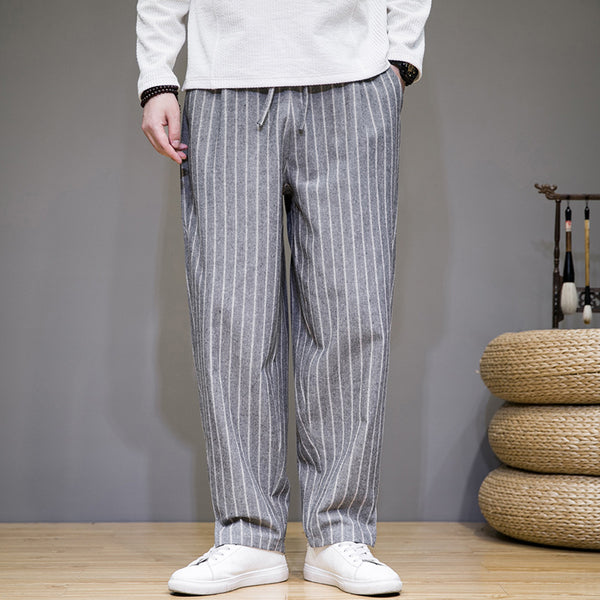 Men's Striped Cotton-Blend Drawstring Pants