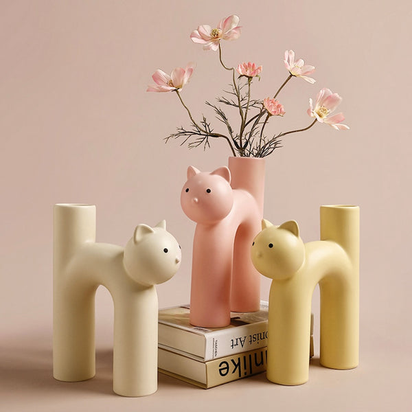 Ceramic Cat-Shaped Flower Vase