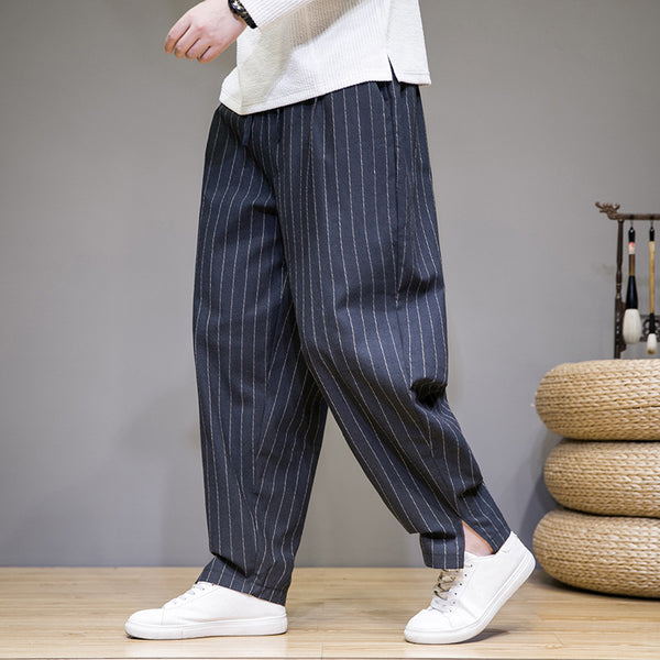 Men's Striped Cotton-Blend Drawstring Pants