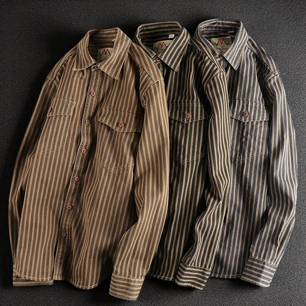 Retro Striped Cotton Long-Sleeve Shirt