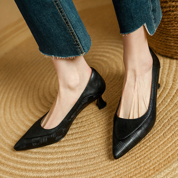 Mary Jane Leather Mid-Heel Pumps