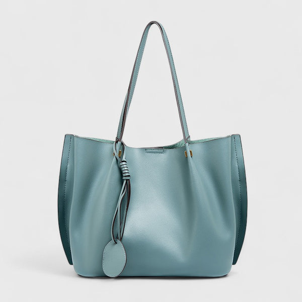 Large Capacity Cowhide Shoulder Tote with Pouch