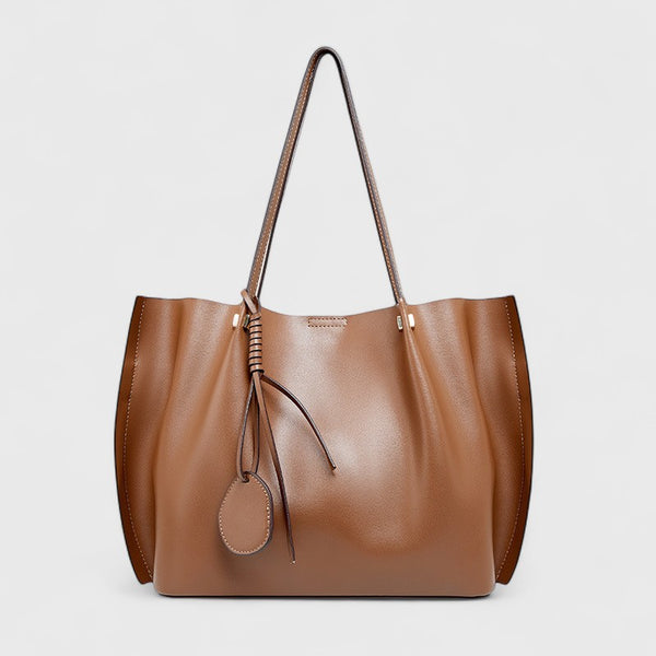 Large Capacity Cowhide Shoulder Tote with Pouch