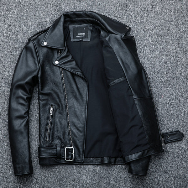 Black Cowhide Biker Leather Jacket