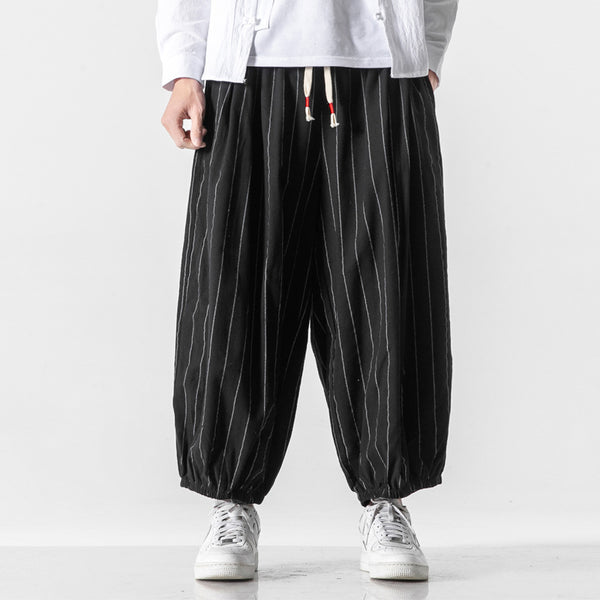 Men's Cotton-Linen Striped Drawstring Pants