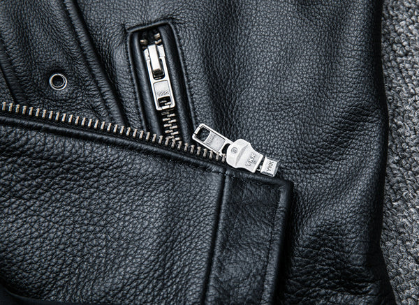 Black Cowhide Biker Leather Jacket