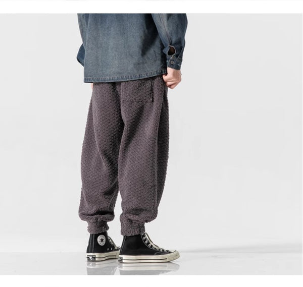 Men's Plush-Lined Retro Drawstring Pants