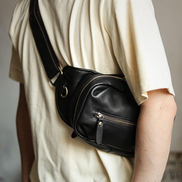 Men's Cowhide Leather Sling Messenger Bag