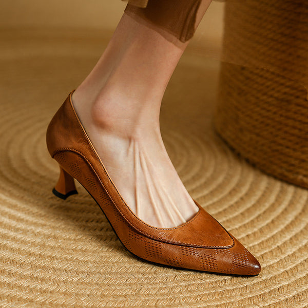 Mary Jane Leather Mid-Heel Pumps