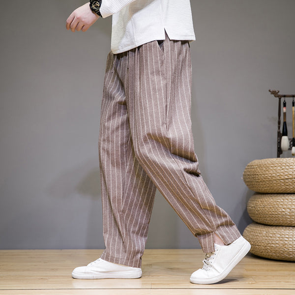 Men's Striped Cotton-Blend Drawstring Pants