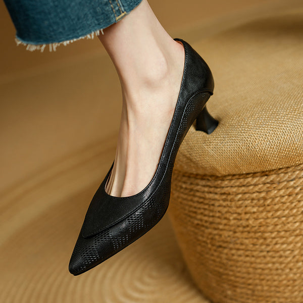 Mary Jane Leather Mid-Heel Pumps