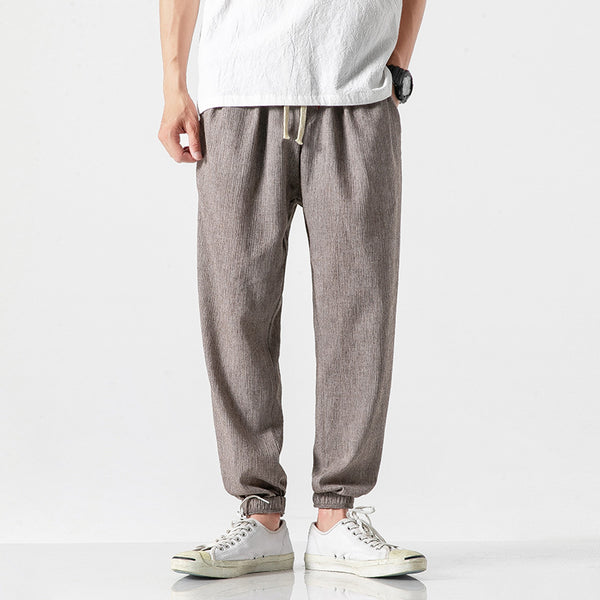 Men's Linen-Cotton Drawstring Tapered Pants
