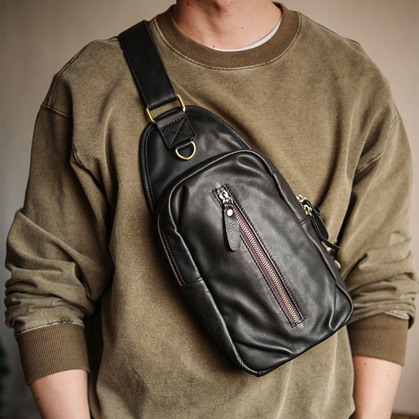 Men's Cowhide Leather Sling Messenger Bag