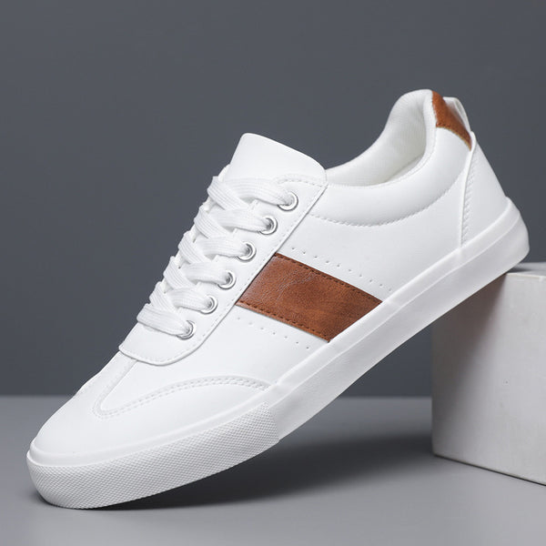 Low-Top Court Sneakers – White or Black with Brown Stripe