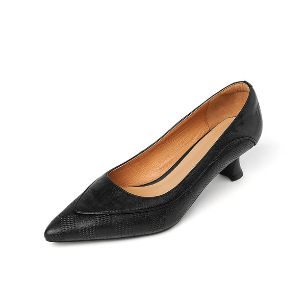 Mary Jane Leather Mid-Heel Pumps