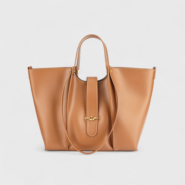 Genuine Leather Retro Tote with Front Pocket