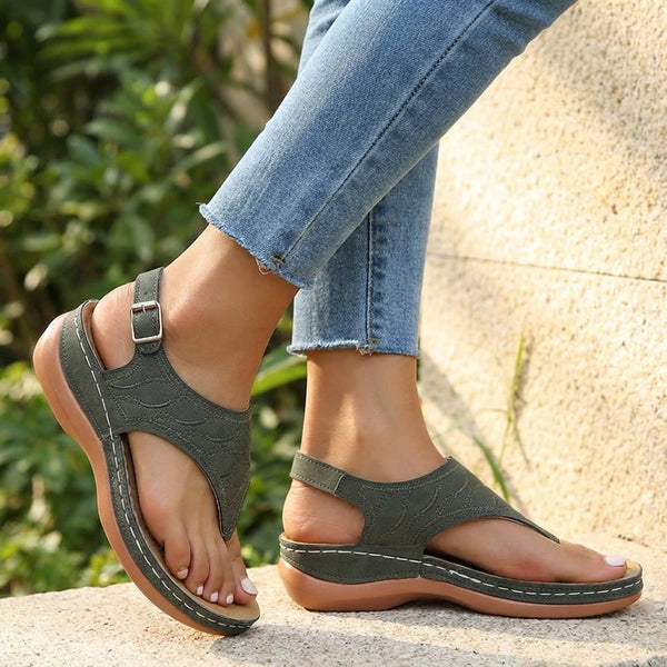 Embroidered Orthopedic Wedge Thong Sandals for Women – Comfortable Support and Style