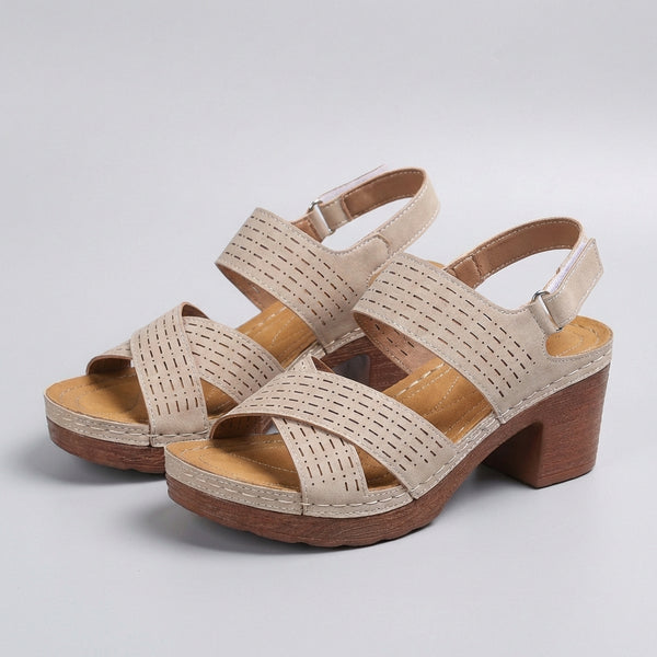 Orthopedic Criss-Cross Block Heel Platform Sandals for Women – Supportive & Stylish Comfort