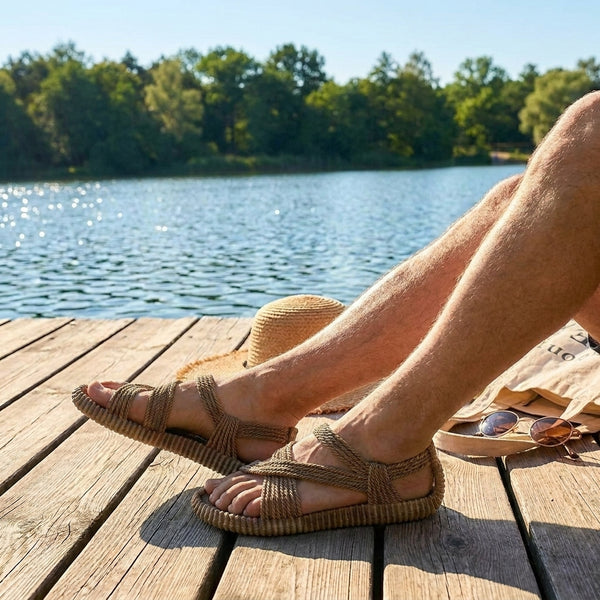 Strappy Braided Ridged Sole Strap Sandals for Men – Orthopedic Comfort & Support
