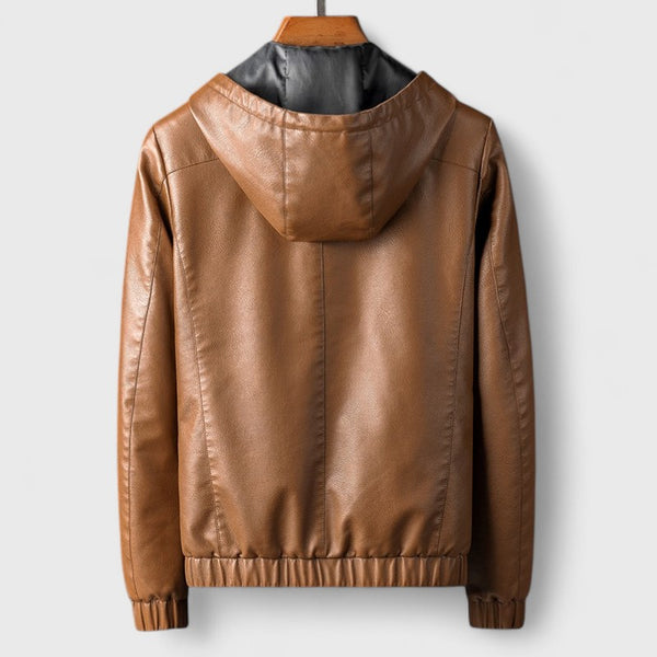 Men's Hooded Leather-Look Moto Jacket
