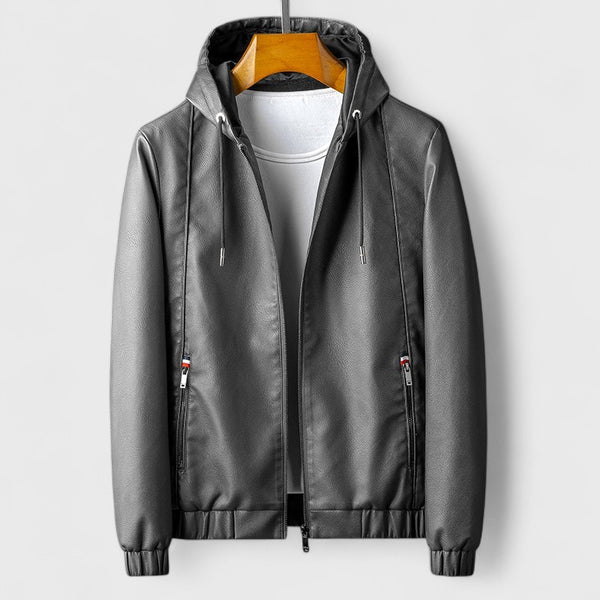Men's Hooded Leather-Look Moto Jacket