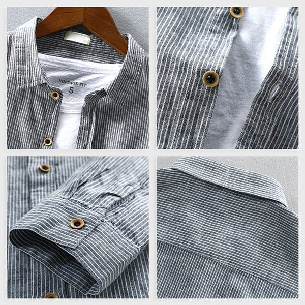 メンズ ストライプ コットンリネンシャツ