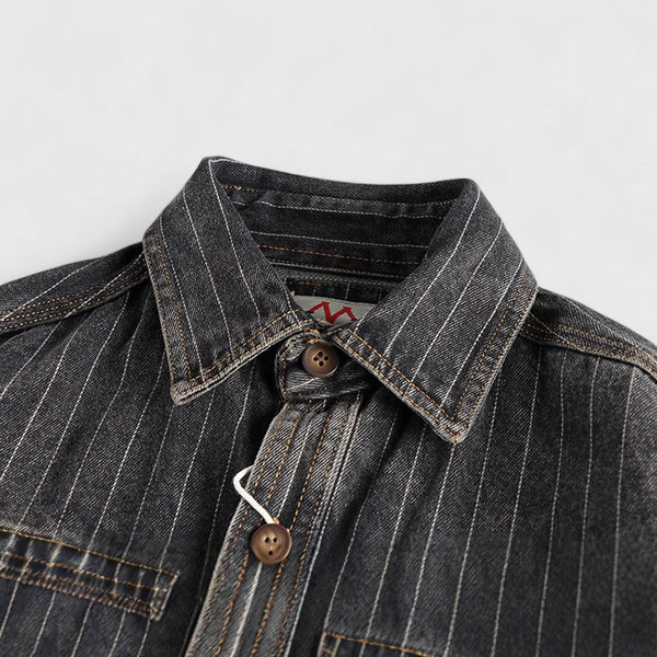Men's Black Gray Striped Denim Shirt