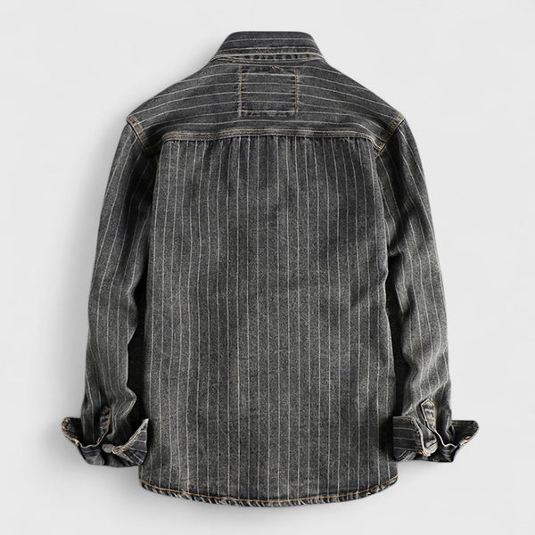 Men's Black Gray Striped Denim Shirt