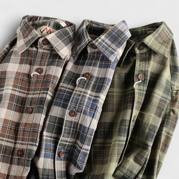 Men's Cotton Plaid Long-Sleeve Checked Shirt