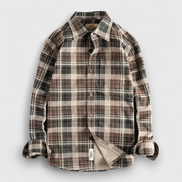 Men's Cotton Plaid Long-Sleeve Checked Shirt