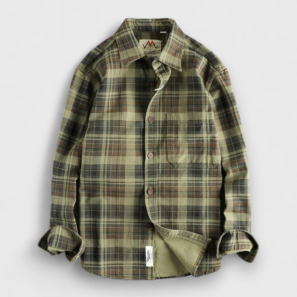 Men's Cotton Plaid Long-Sleeve Checked Shirt
