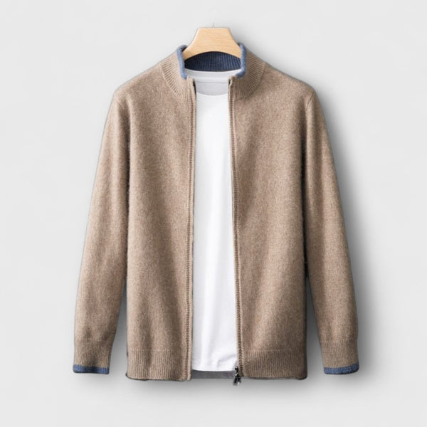 Men's Stand Collar Zip Colorblock Knit Sweater