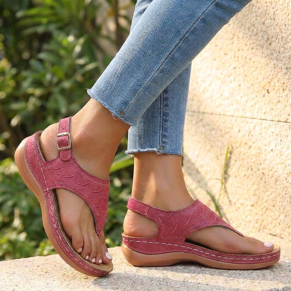 Embroidered Orthopedic Wedge Thong Sandals for Women – Comfortable Support and Style