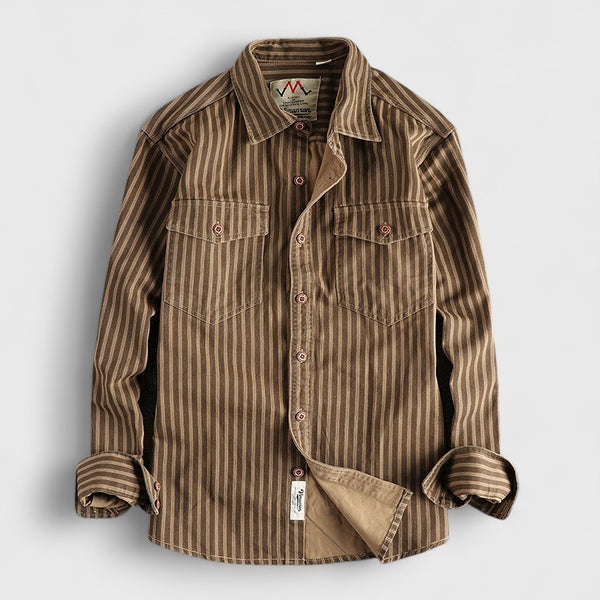 Retro Striped Cotton Long-Sleeve Shirt