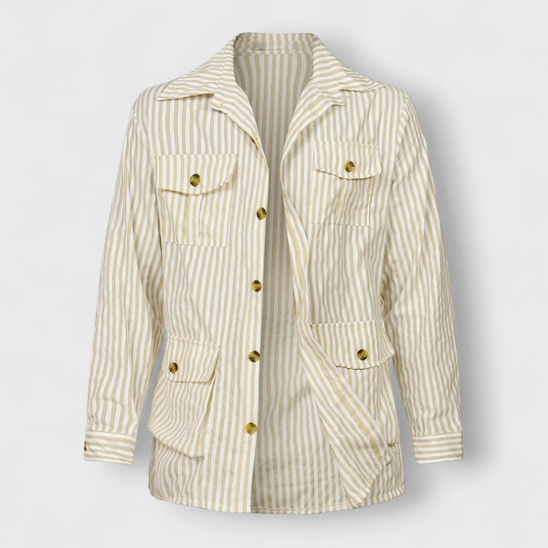 Striped Cotton Belted Jacket – Classic British Style