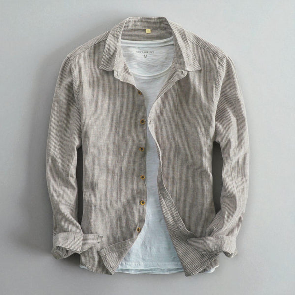 メンズ ストライプ コットンリネンシャツ