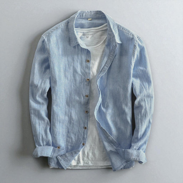 メンズ ストライプ コットンリネンシャツ
