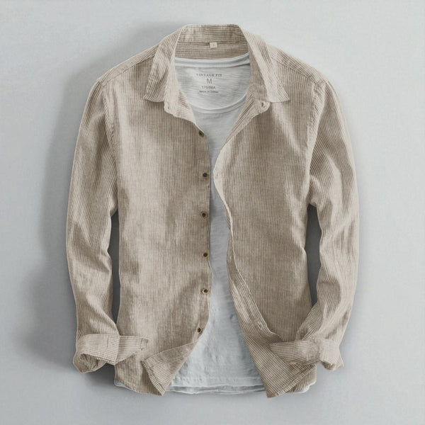 メンズ ストライプ コットンリネンシャツ