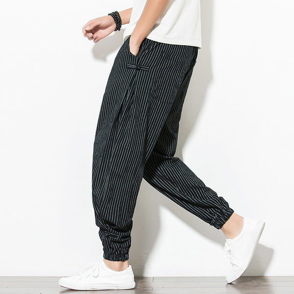 Men’s Striped Cotton-Linen Lounge Pants
