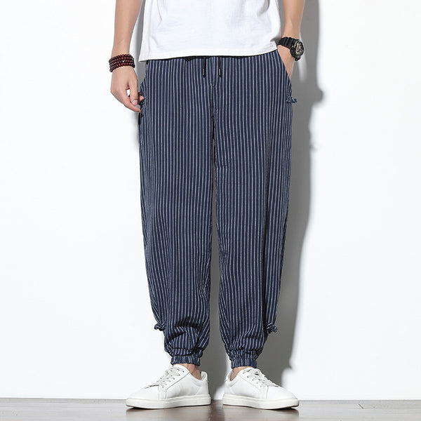 Men’s Striped Cotton-Linen Lounge Pants