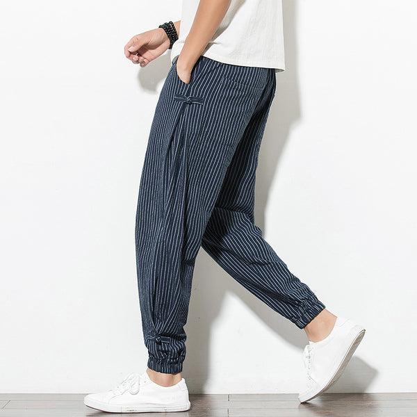 Men’s Striped Cotton-Linen Lounge Pants